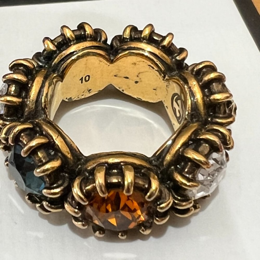 Gucci Aged Gold Tiger Head Multicolor Stones Infinity Stones Thanos Ring - Picture 10 of 15